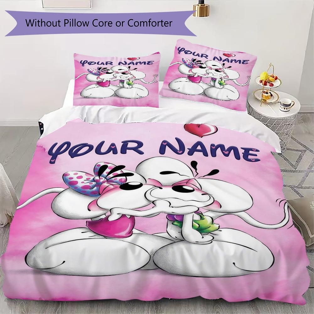 Personalisierte diddl Bettwäsche, Steppbett-Set Bettbezug Kissenbezug Heim-Geburtstagsgeschenk(1 Bettbezug + 2 Kissenbezüge, ohne Füllung)_xia 200x200cm