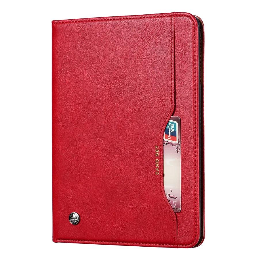 Leder Hülle für iPad 2025 A16 Air 3 4 5 6 MINI 7 8 9 10. 11. Generation Pro 10.9 11 12.9 13 Zoll Kartensteckplatz Aufbewahrung Abdeckung for ipad 7th 8th 9th rot