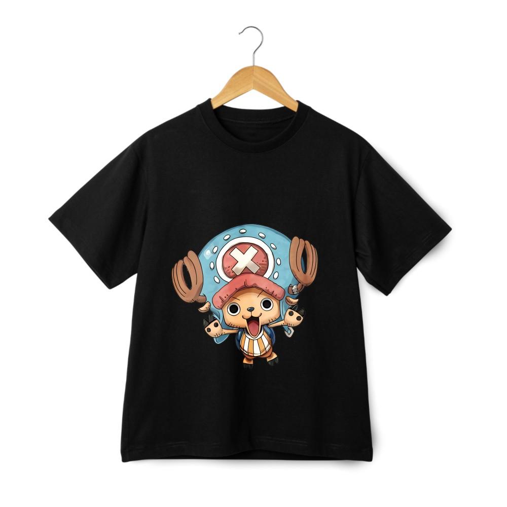 One Piece Chopper Niedliches Cartoon Unisex T-Shirt| Schwarz-Weiß Optionen S