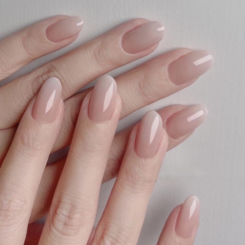 Weißer Farbverlauf French Press-On Nägel - Einfache Nude & Weiße Kurze Runde Spitzen