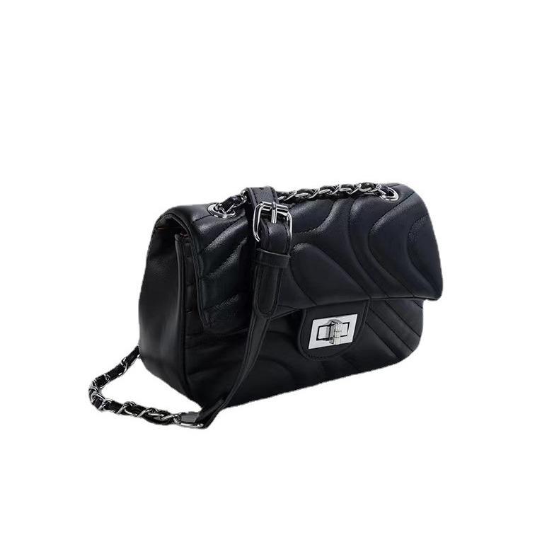 Xiaoxiang Stil Bestickte Faden Tasche Textur Kette Damen Tasche Modisch und Vielseitig Cross-Körper Kette Tasche Verschluss Schultertasche Damen black