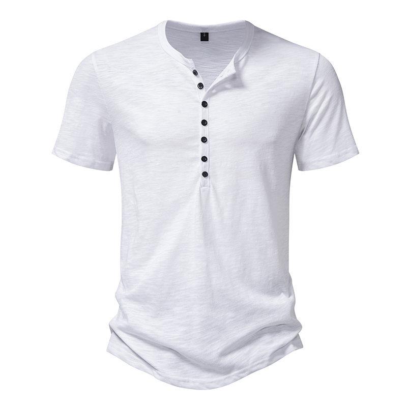 Herren Sommer Casual Slim Fit Henley Shirts Atmungsaktiv Gym Workout Athletic Tees Hemd Button Basic Tops für Männer Leichte Kurzarm T-Shirts S weiß