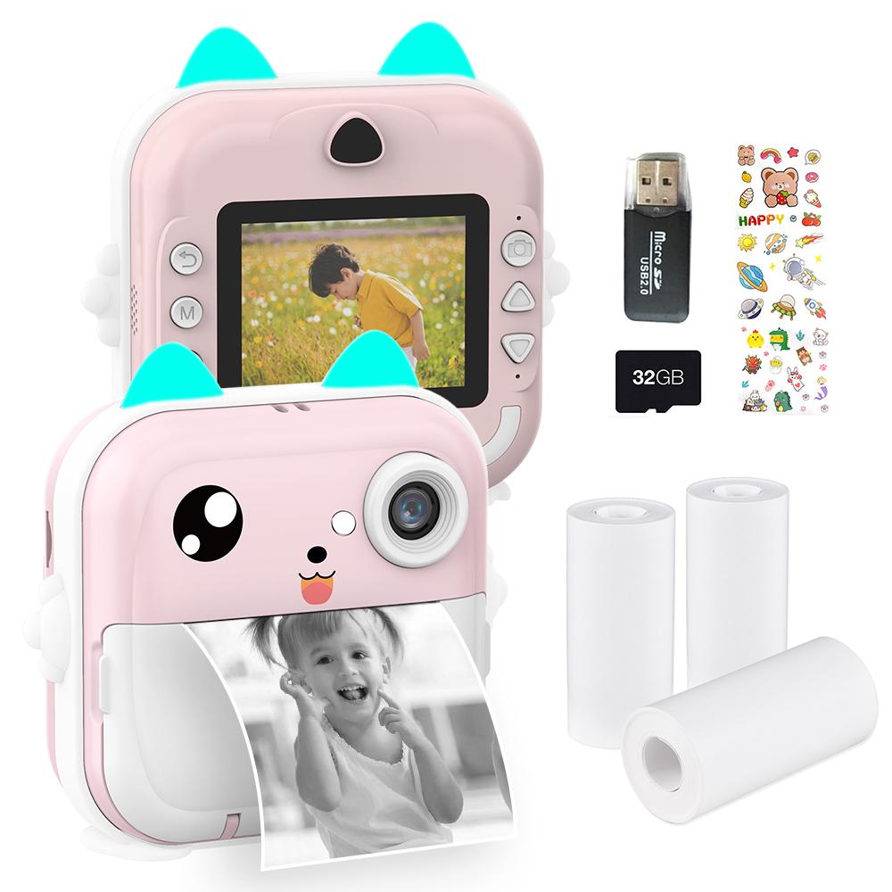 Tragbare Kinder Sofortbildkamera mit Thermischem Druck Kinderkamera 2,4 Zoll Bildschirm Digitalkamera Foto Selfie HD P-3 rosa
