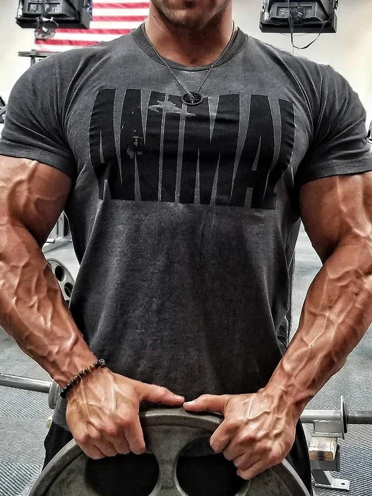 Sommer Fitnessstudio Fitness T-Shirt Locker Herren Baumwollshirt Bodybuilding Training Herren T-Shirt Übergröße Sport Kurzarm Jogger T-Shirt XXXXL braun