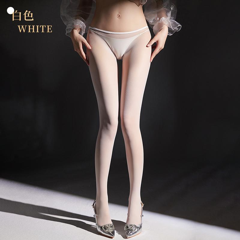 Sexy Damen Nahtlose Öl Glänzend Glänzende Strumpfhosen Dünn Niedrige Taille Dienstmädchen Formende Strumpfhosen Durchsichtig Durchsichtige Strumpfhosen Strümpfe Close Crotch white