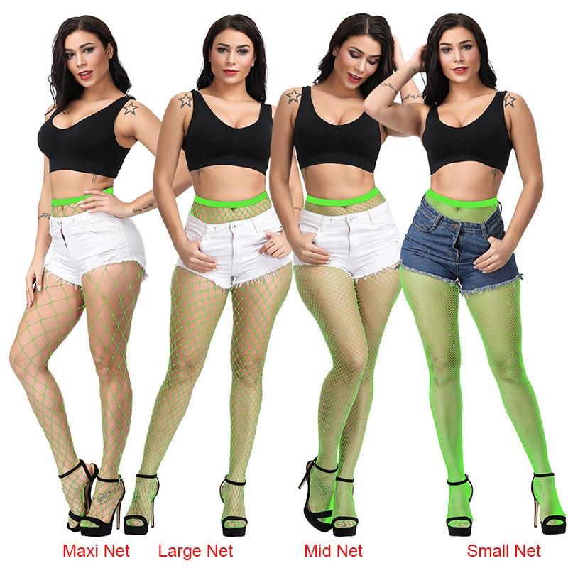 Lange sexy Netzstrümpfe für Damen, Fischnetz-Strumpfhose, Netz-Nylon-Strumpfhose, Dessous, Haut, Oberschenkelhohe Strümpfe Small Net fluoreszierende grün