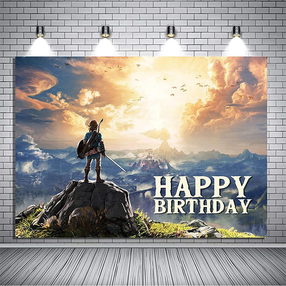 5x3ft Zelda-Geburtstagsparty-Hintergrund für Jungen- und Mädchen-Geburtstagspartyzubehör