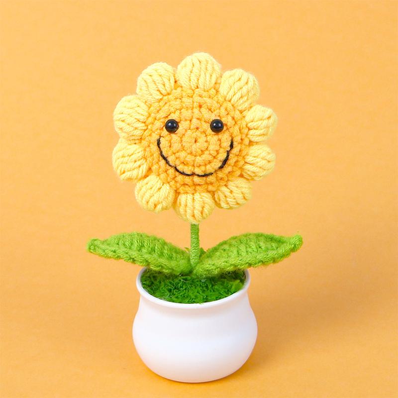 1 Stück Kreative Künstliche Blumen Niedliche Gehäkelte Sonnenblumen Töpfe Gestrickte Blume Abschlussblume Auto Heimdekoration Geschenk