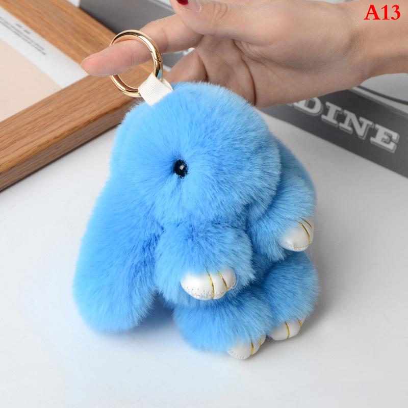 Kaninchen Schlüsselanhänger Ring Flauschiger Echter Pelz Pompon Hase Anhänger Schlüsselanhänger Anhänger Niedlicher Schlüsselring An Tasche Autoschlüssel Anhänger himmelblaue
