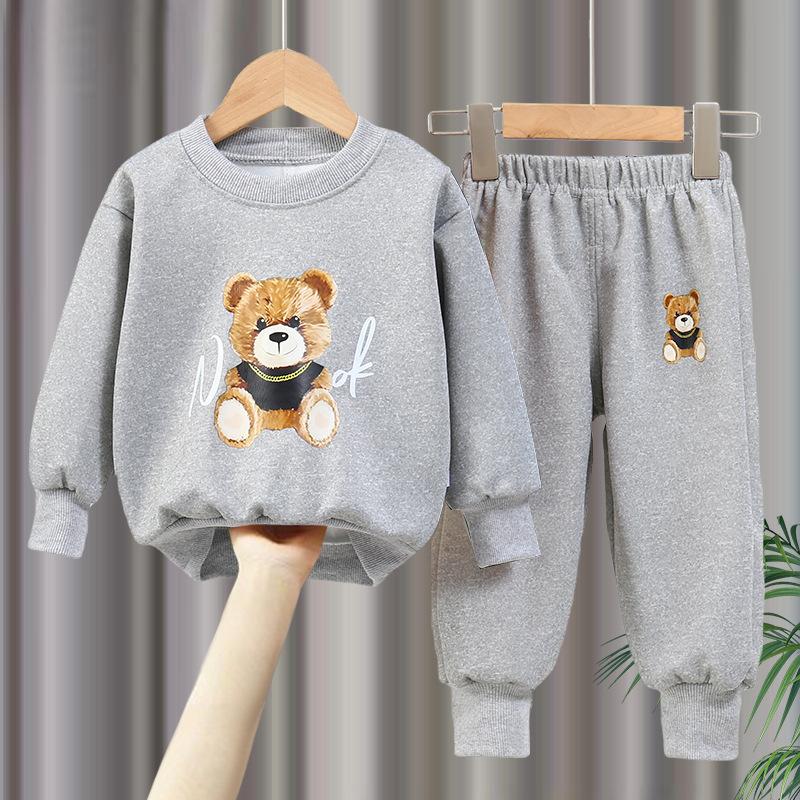Jungen- und Mädchenanzüge, Kinderfrühlings- und Herbstpullover, Zweiteilige koreanische Version von hübscher Kinderkleidung für das mittlere Alter 100 grau