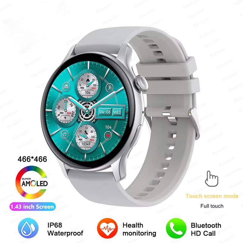 2025 Neue NFC GPS Smartwatch Damen AMOLED Always-on-Display BT Anruf Herzfrequenz Blutdruck Fitness-Tracker Smartwatch 66*466 HD Bildschirm Silicone belt silber