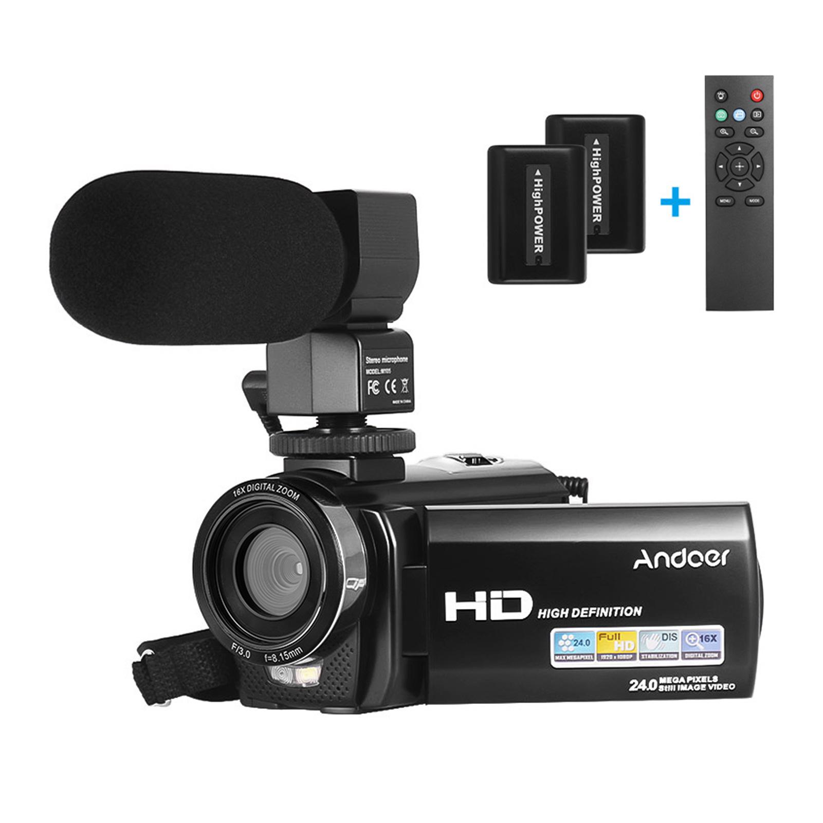 Andoer HDV-201LM 1080P FHD Digital Video Kamera Camcorder DV Recorder 24MP 16X Digital Zoom 3,0 Zoll LCD Bildschirm Bundle 4