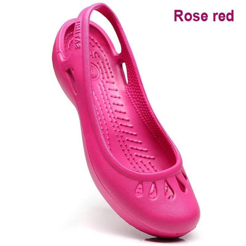Sommer leichte Anti-Rutsch-Loch-Schuhe Clog für Damen Flache Unterseite Sandalen Krankenschwester Outdoor Strand Jelly W9 rose rot