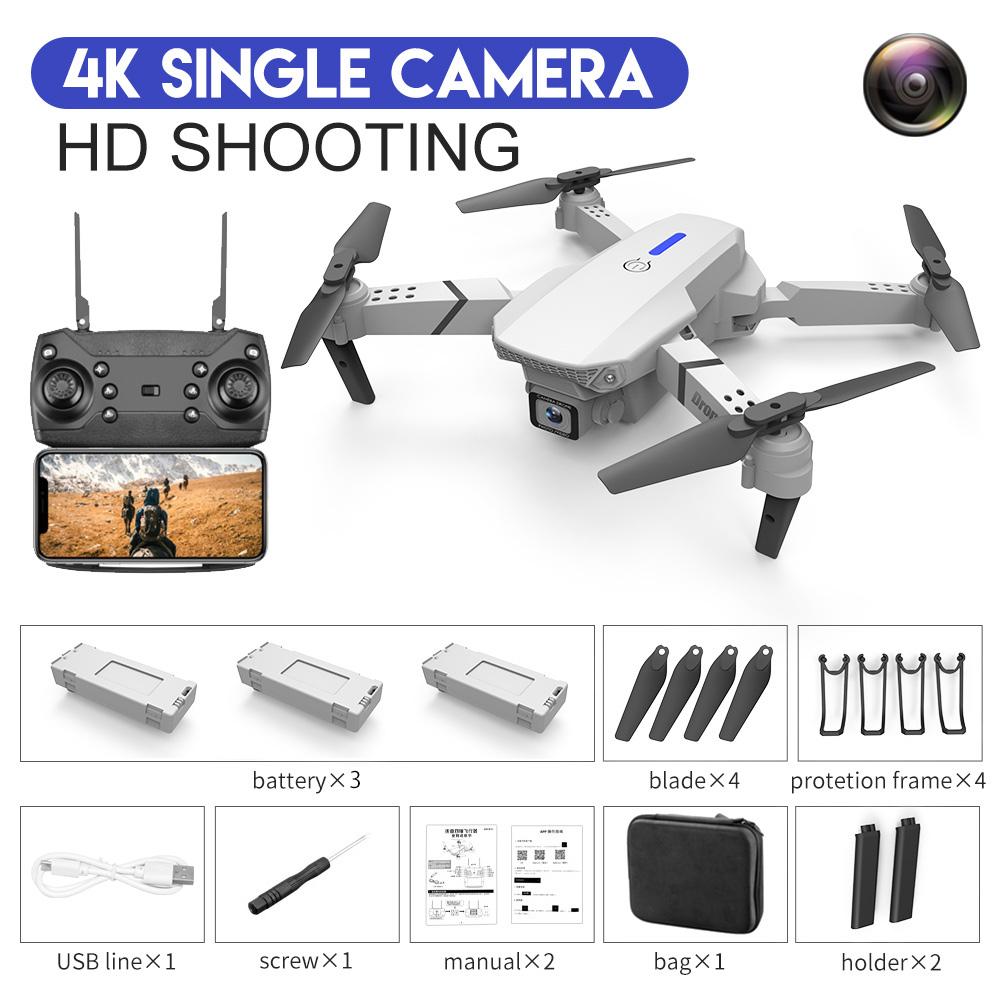Neue E88 Fernbedienung Drohne 1080p/4K Single/Dual Kamera Optische Fluss Positionierung WiFi FPV Hubschrauber RC Quadcopter Selfie RC Drohne Kostenlose Drohne Tasche single camera 3 battery
