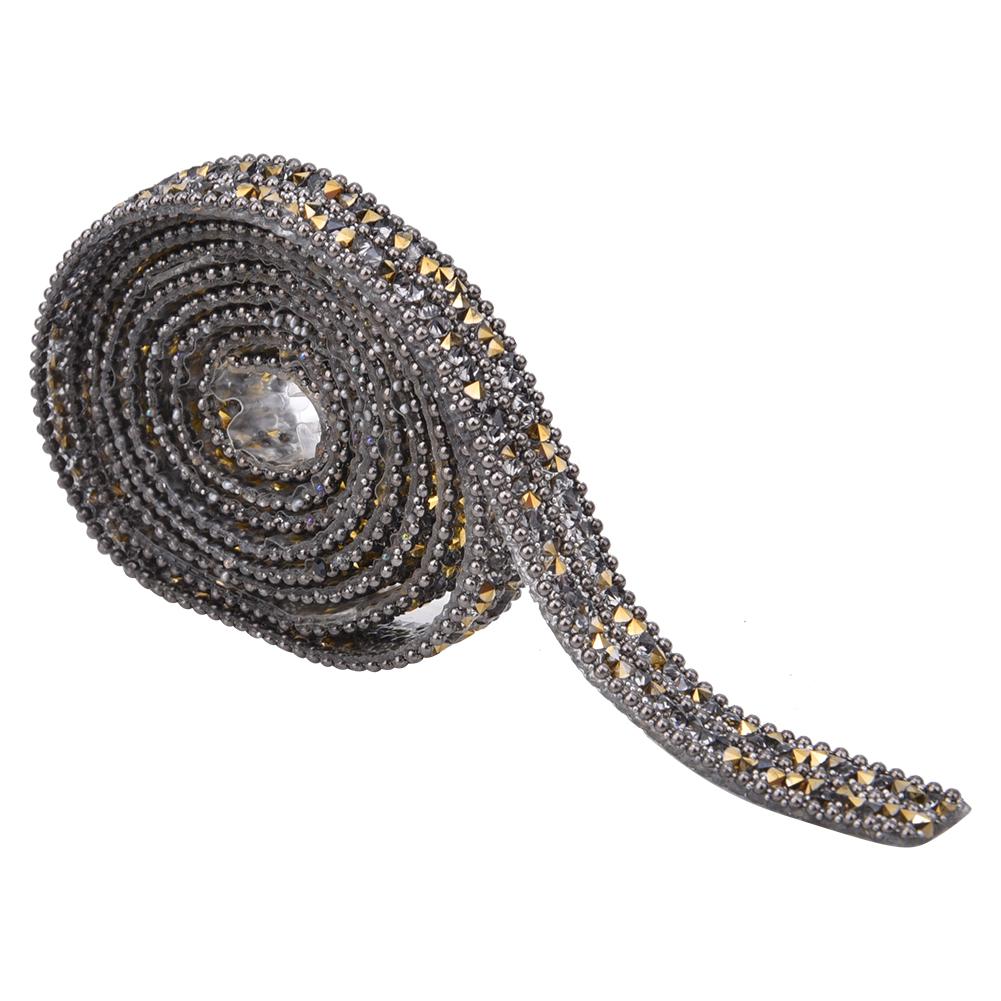 1m x 1cm Kristallglas Strass Perlen Kette Hotfix Band Hochzeitskleid Jeans DekorationGold