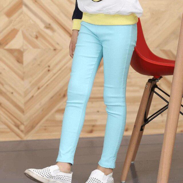 Kinder Kleidung Mädchen Hosen Mode einfarbig Mädchen Leggings Babys Mädchen Dünne elastische Bleistift Hosen 140 hellblaue