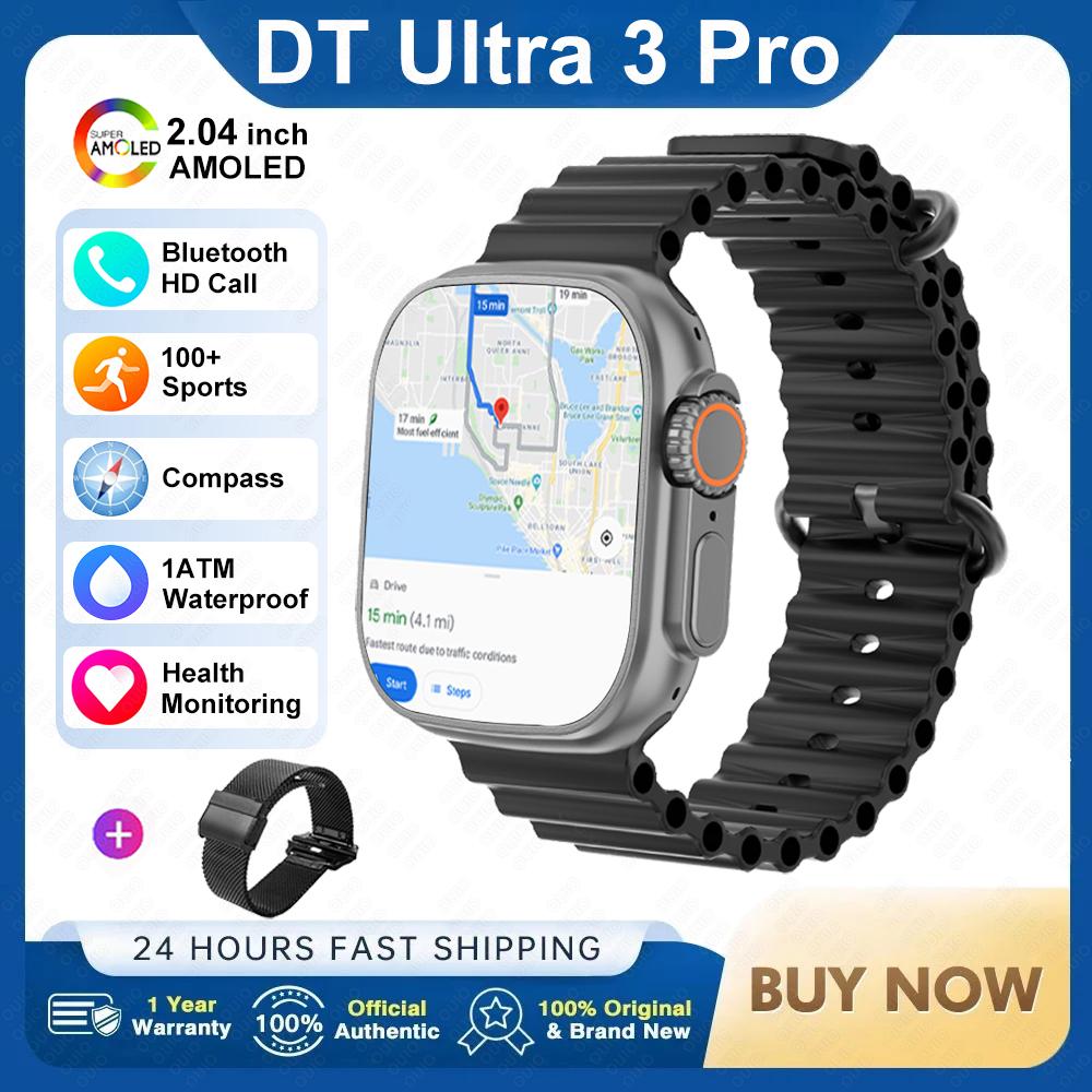 2025Neu DT Ultra 3 Pro Google Maps NFC Smartwatch 32G Speicher Musik Video NFC Bluetooth Anruf Wasserdichte Smartwatch Silicone + mesh steel schwarz