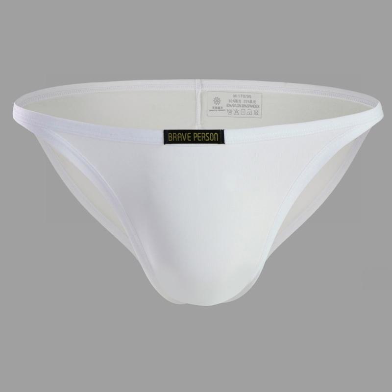 Sexy Unterwäsche Herren Mini-Slips Niedrige Taille Sexy Unterhosen Glatte Eis-Seide Herren Panties Bikini-Slips M weiß