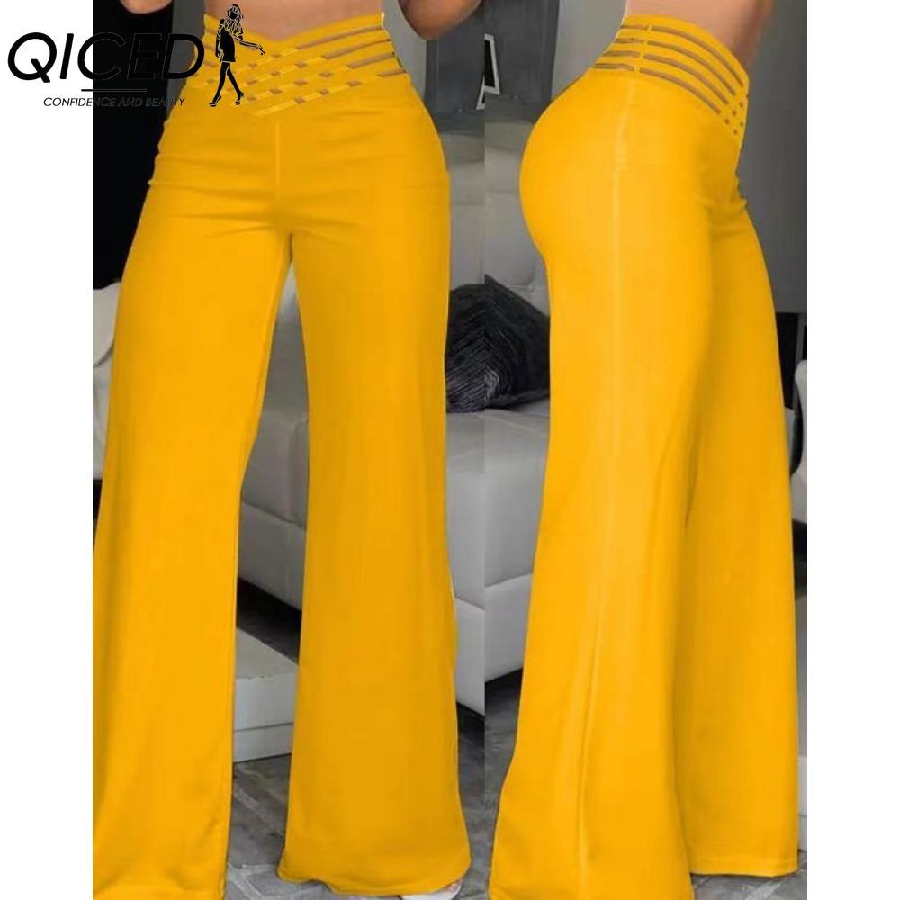 QICED Damenmode Lässig Einfarbig Bedruckte Hosen & Caprihosen XL gelb