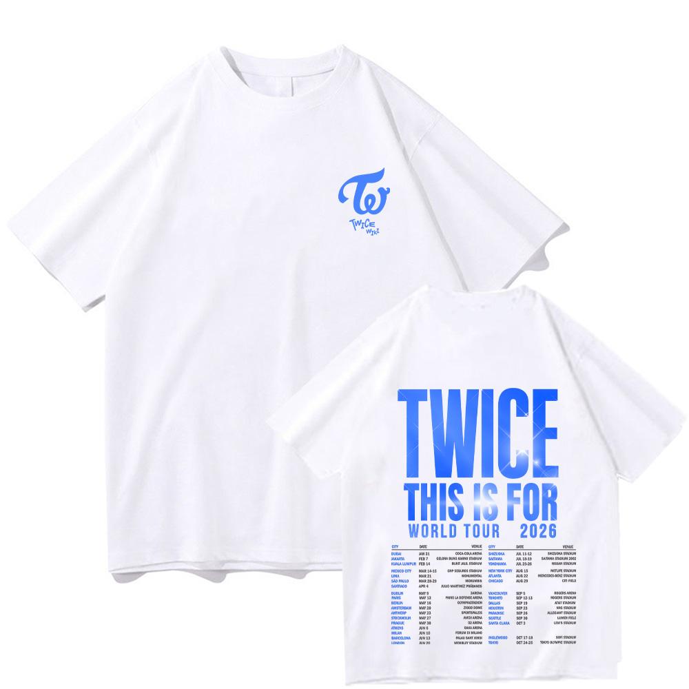 Twice This Is for World Tour 2026 T-Shirts Herren Damen Grafikdruck T-Shirts Tee Hohe Qualität Baumwolle Weiche T-Shirts Lockere Kleidung XS weiß