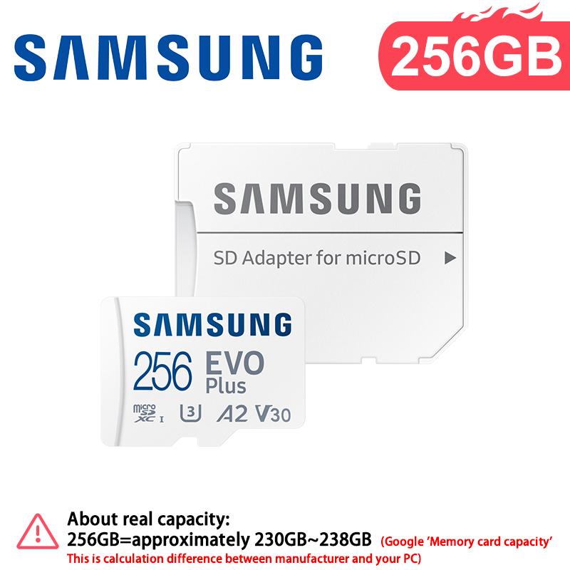 Samsung 128GB micro sd EVO Plus tf Karte Speicherkarte+Adapter 64G 256G 512G microSDXC,Geschwindigkeiten bis zu 160 MB/s,UHS-I,C10,U3,V10,A3,für Telefone,DJI,Kameras 【256GB】