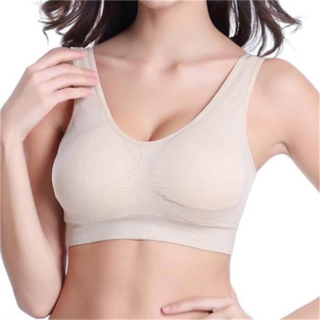 Damen Push-Up-BH, rückenfrei, gepolsterte BHs, bequemer, kabelloser Büstenhalter, atmungsaktive, nahtlose Unterwäsche 5XL beige