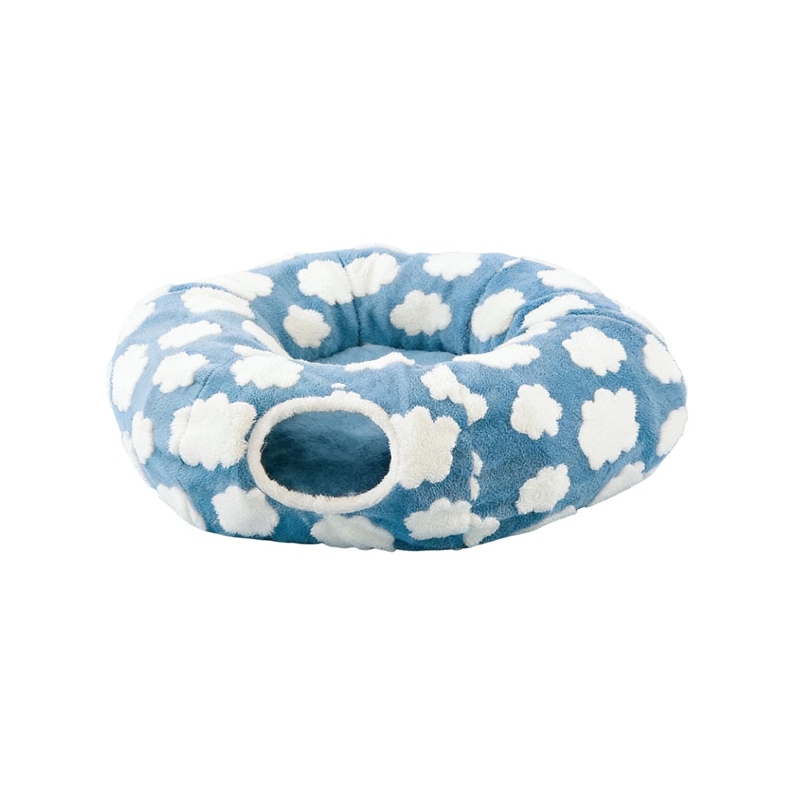 Plüsch Faltbarer Donut Katzen Tunnel - Warme PV Fleece Katzenhöhle Mit Hängendem Pom-Pom Spielzeug, Selbstunterhaltendes Haustier Versteck & Ruhebett Für Katzen One Size