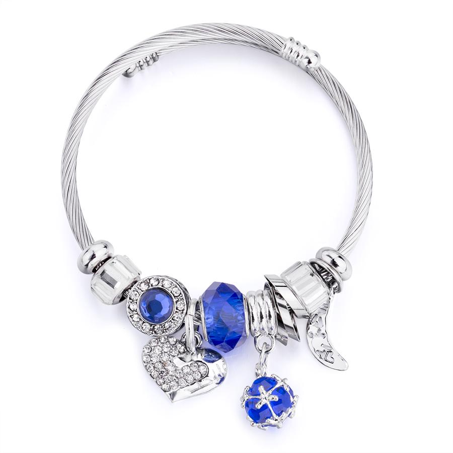 Liebe Herz Armband Kristall Perlen Charms Armbänder & Armreifen Modeschmuck Stahlkette Armband blau