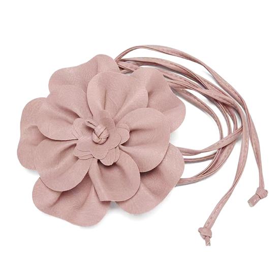 Boho-Blumen-Taillengürtel für Damen und Mädchen, florales Kunstleder, Seil, Taillenband, Hochzeitskleid, dünner Bund rosa