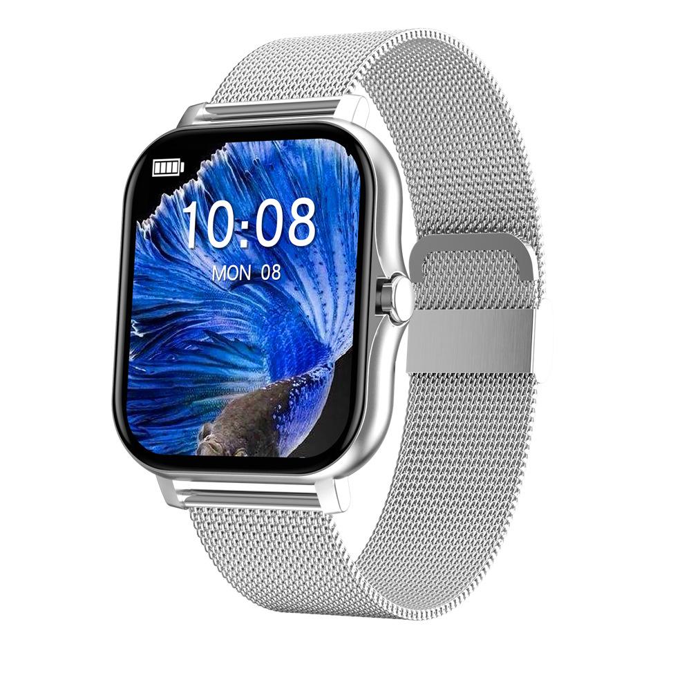 Neue Smartwatch Armband Schrittzähler Herzfrequenzüberwachung Bluetooth Anruf 1,69 Zoll Touchscreen Smartwatch Für Frauen Männer Uhr Steel silber