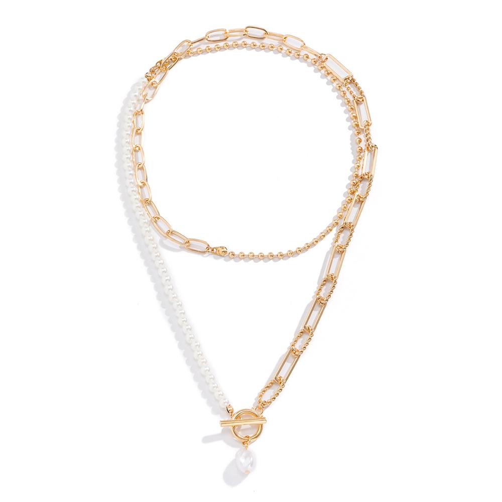 Gold Farbe Multilayer Kette Halskette Lariat Perlen Halsband Halskette Für Frauen Punk Hochzeit Schmuck Knebelverschluss gold
