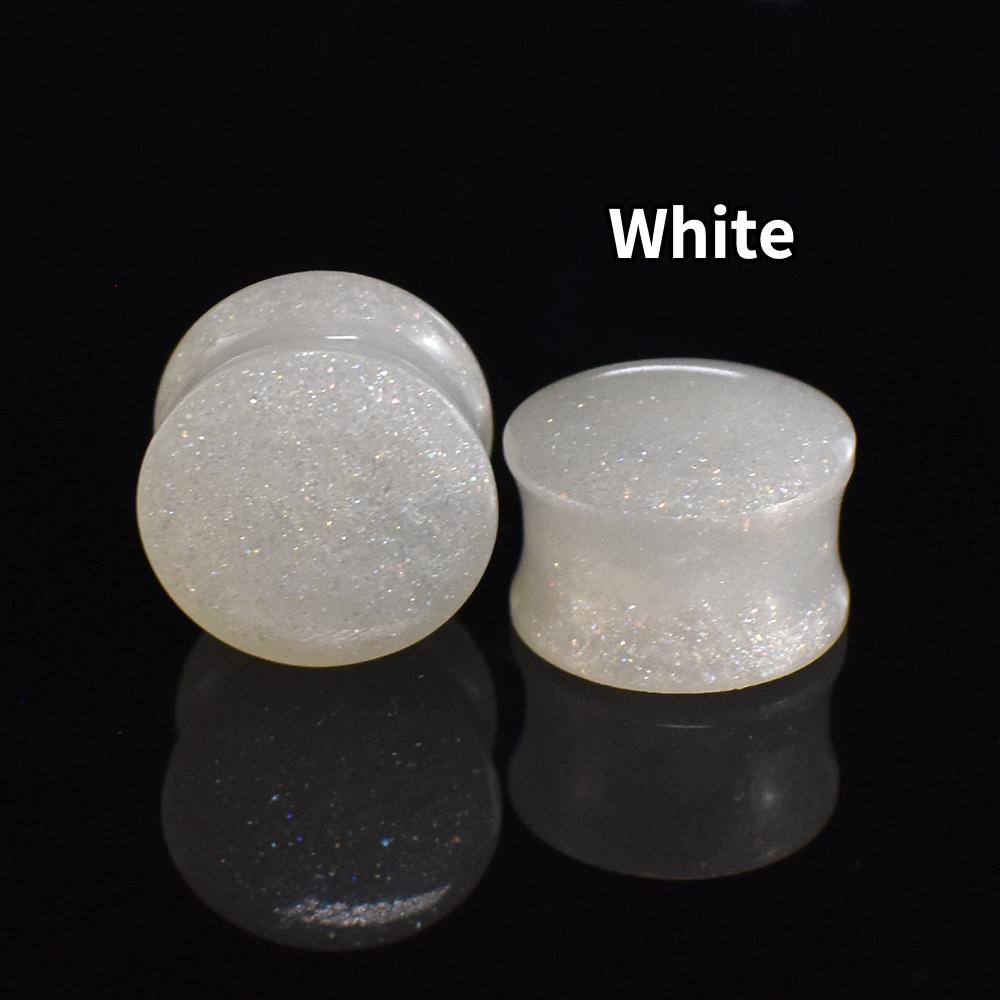 6-50 mm einfarbige Twinkle Acryl-Ohrtunnel, Plugs, Keilrahmen, Expander, doppelt ausgestellte Flesh Tunnel, Ohr-Piercing-Schmuck 20mm weiß