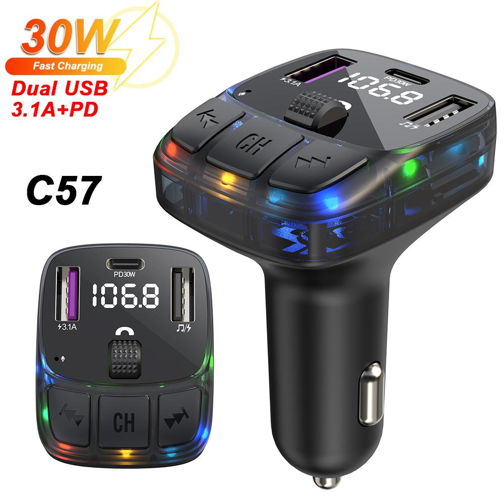 Bluetooth 5.3 Auto-FM-Transmitter PD 30 W Dual USB 4.2A Schnellladegerät Umgebungslicht Freisprecheinrichtung Radiomodulator MP3-Player unterstützt TF U Disk