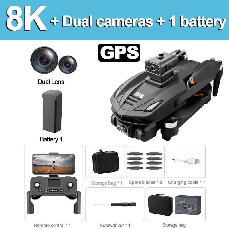 V168 Pro MAX GPS Drohne 8K Professionelle Dual HD Kamera 5G WIFI FPV 360° Hindernisvermeidung Bürstenloser RC Quadcopter Drohnen Spielzeug 8K GPS 1 battery schwarz