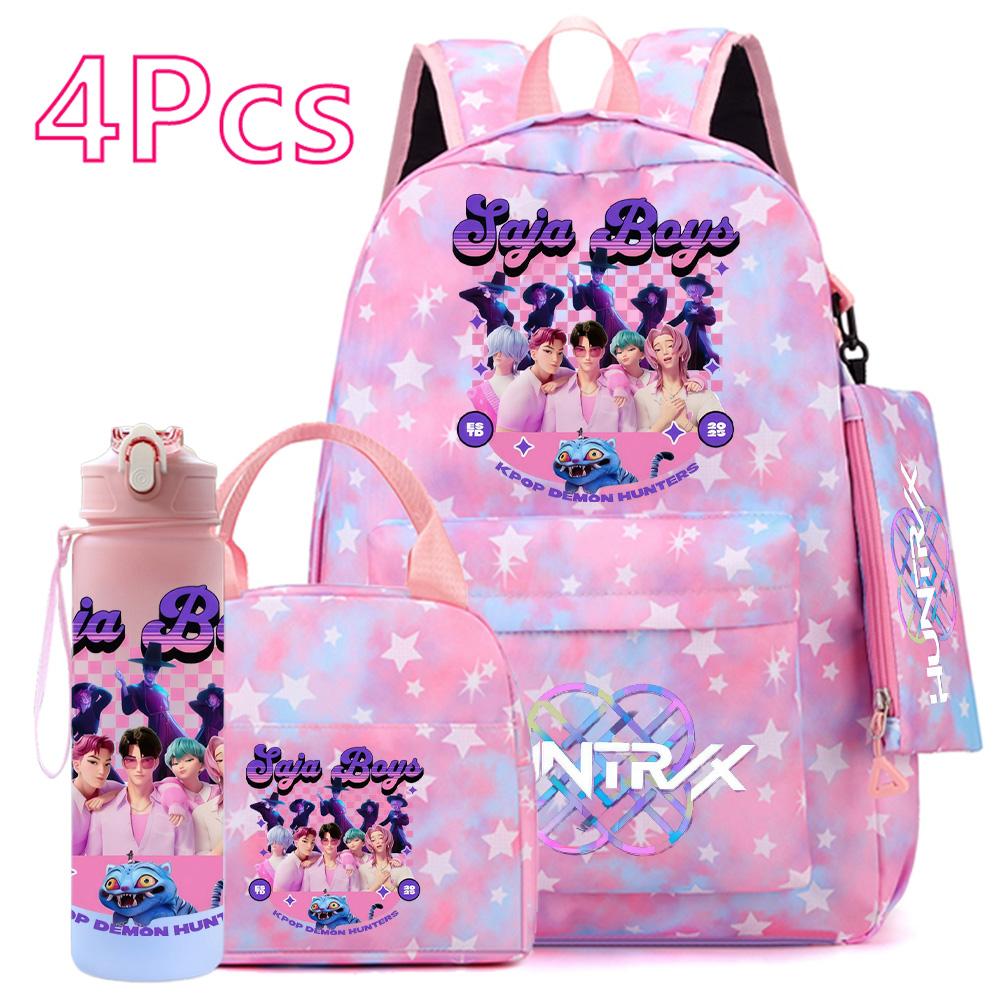 4 Stück/Set Anime Niedlich Bedruckter Rucksack Große Kapazität Schultasche Handtasche Etui Tasche mit 750 ml Wasserflasche Junge Mädchen Schultasche wasserdicht Mochila