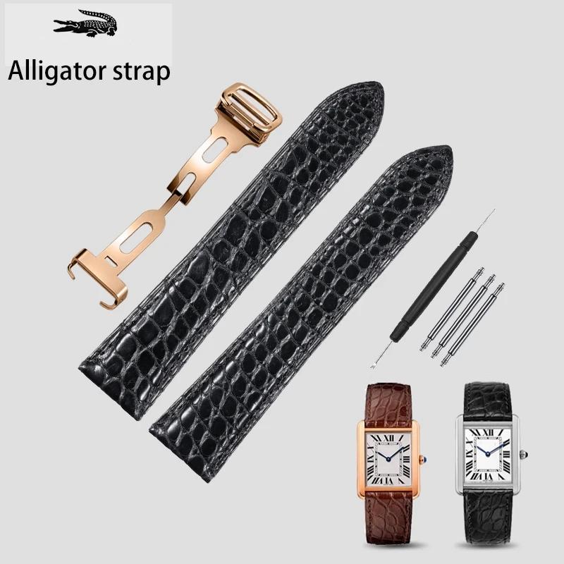 Für Cartier Tank London Solo Serie Alligatorleder Uhrenarmband Krokodil Echtleder Uhrenarmband Armband 16 17 18 23 25mm 25mm gray