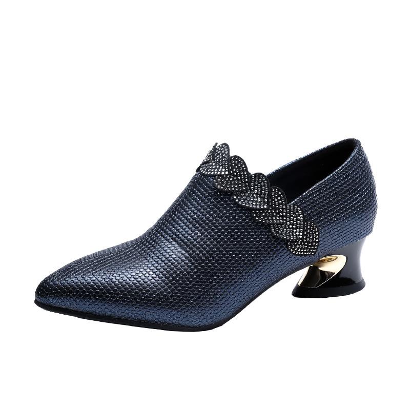 Mode Damen Exquisite High Heel Schuhe Lässige Atmungsaktive Pumps Spitzschuh Dicke Absätze Mode Damen Kleiderschuhe Elegantes Schuhwerk 36 blau