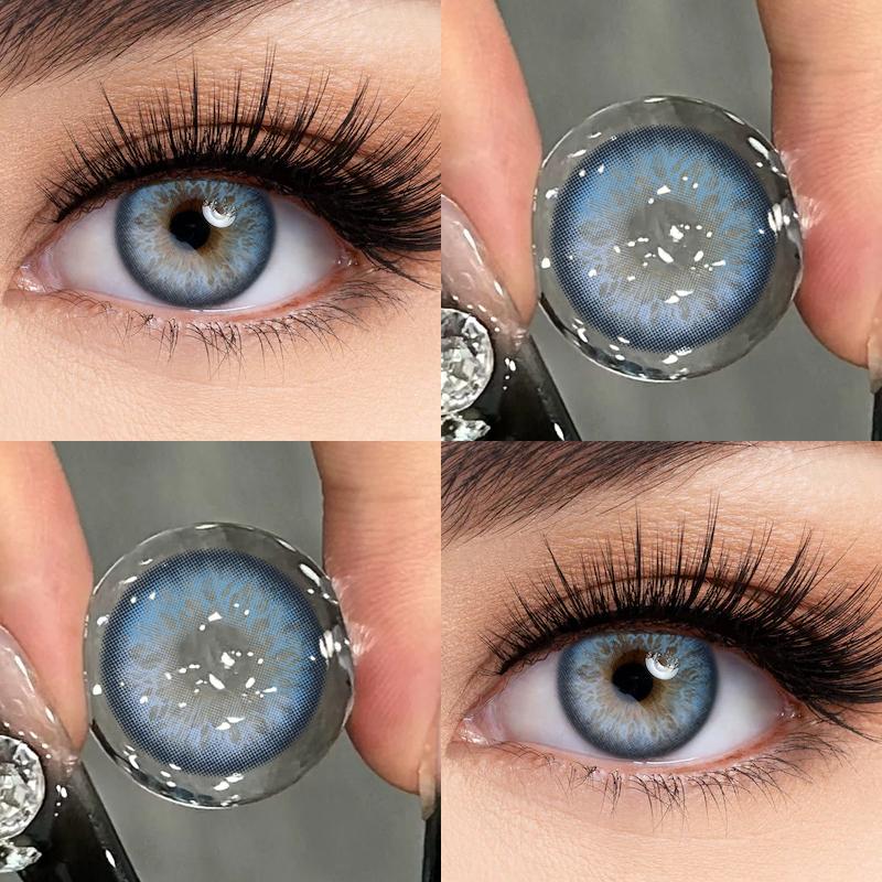 2 Stück farbige Kontaktlinsen 0–8,00 Grad, schöne und bequeme Kontaktlinsen für Myopie-Augen-Make-up, 14,0/14,2/14,5 mm -3.50 blau