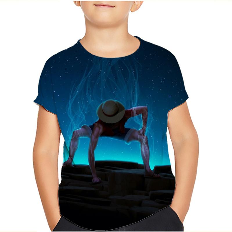 One Piece Luffy T-Shirt Four Emperors Kurzarm Zoro Sanji Chopper Ace Law Tee Kinderkleidung Modekostüme für Kinder Top 110 violett