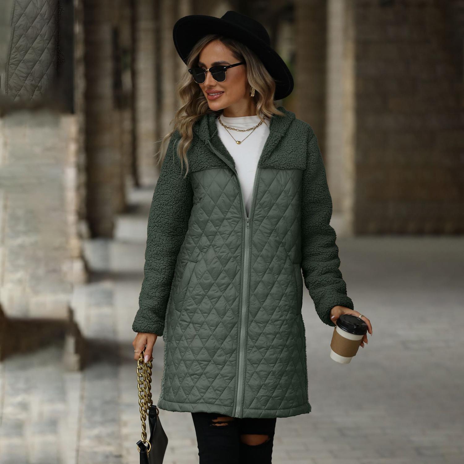 Winter Damen Plüsch Warme Jacke Mittellang Locker Kapuze Reißverschluss Plüschmantel Jacke 2XL grün