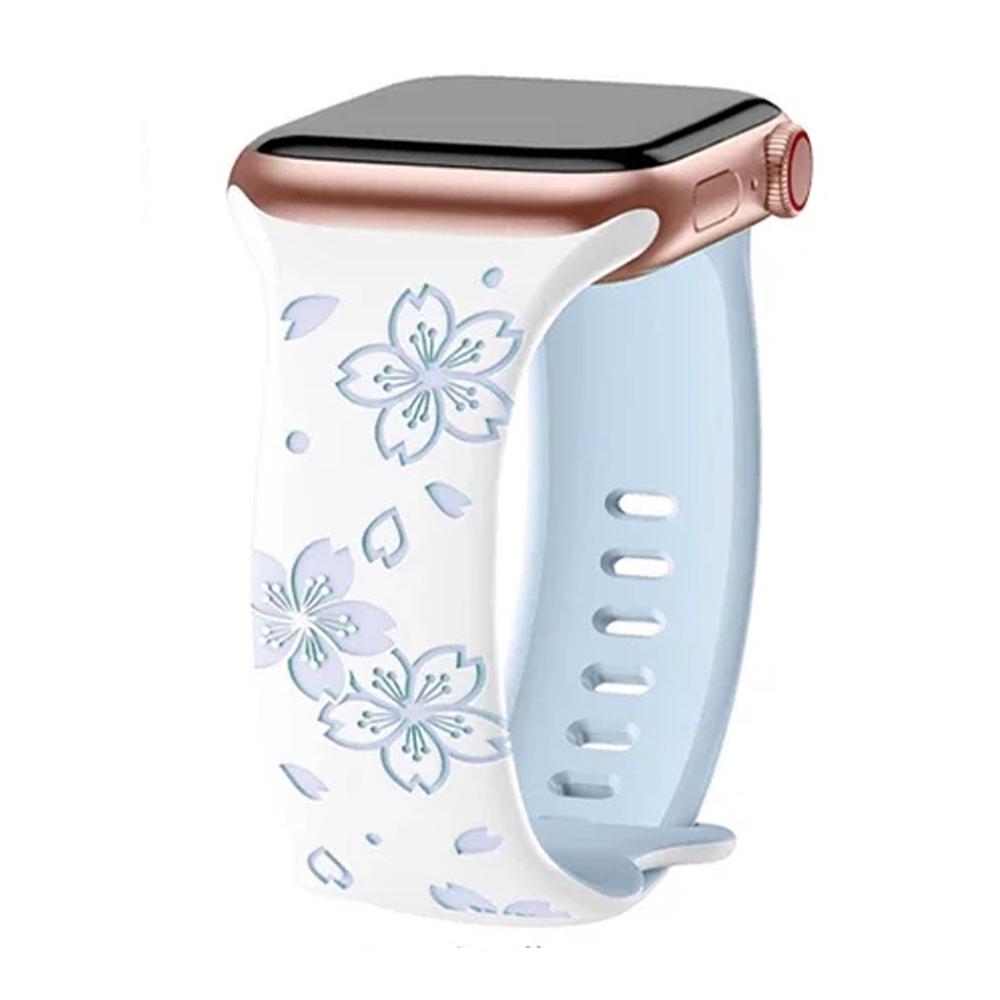 Weiches Silikon-Loop-Armband für Apple Watch Ultra2 49 mm 41 mm 42 mm 44 mm 45 mm 40 mm 38 mm Armband für Iwatch Serie 6 5 4 Se 7 8 9 Armband mit Blumengravur For 42mm 44mm 45mm blau