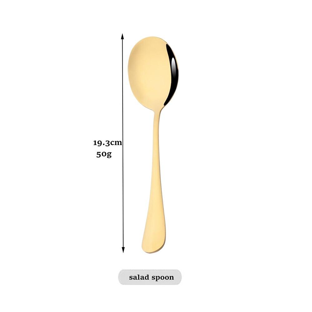 JANKNG Service Gold Geschirr Edelstahl Besteck Set Suppe Löffel Besteck Salat Gabel Kuchen Schaufel Set Küche Geschirr Set Salad Spoon