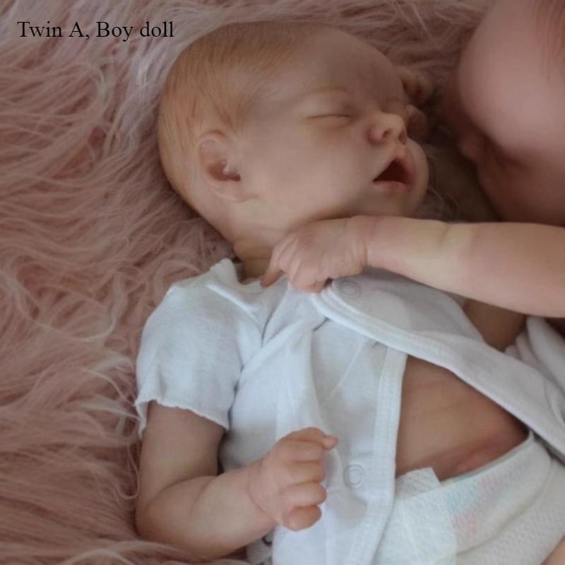 18 Zoll lebensechte Reborn-Puppen, Zwilling A, Ganzkörper-Silikon, 48 cm, lebendige neugeborene Baby-Mädchen-Puppe, Zwilling B, süßes schlafendes Gesicht, echte Baby-Spielzeugpuppen für Kinder Twin A boy doll