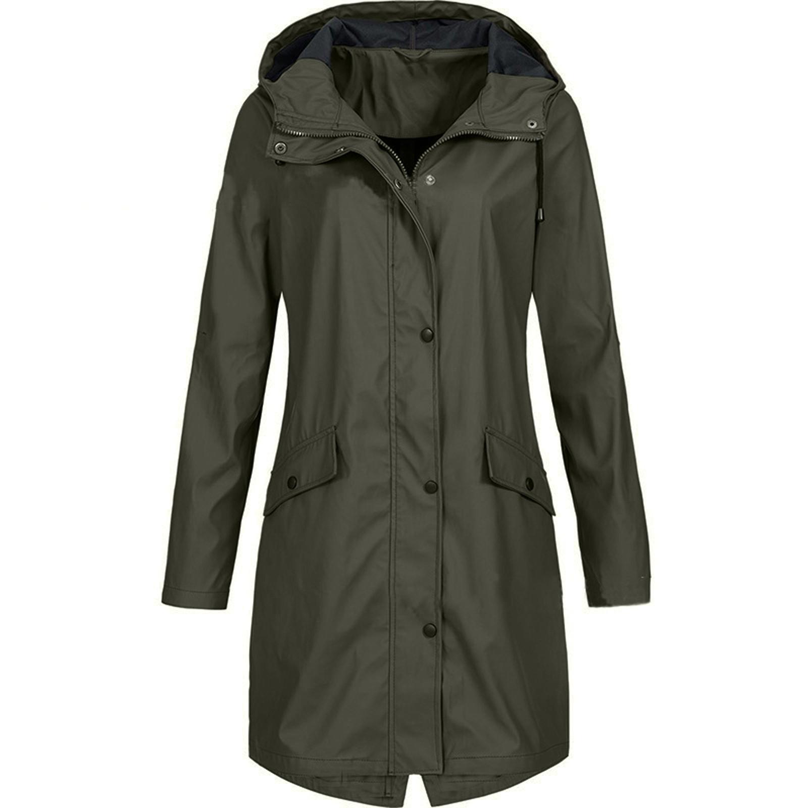 Damen Solid Rain Outdoor Plus Size Kapuzen-Regenmantel, winddicht, langer Jackenmantel XXXXL armee grüne