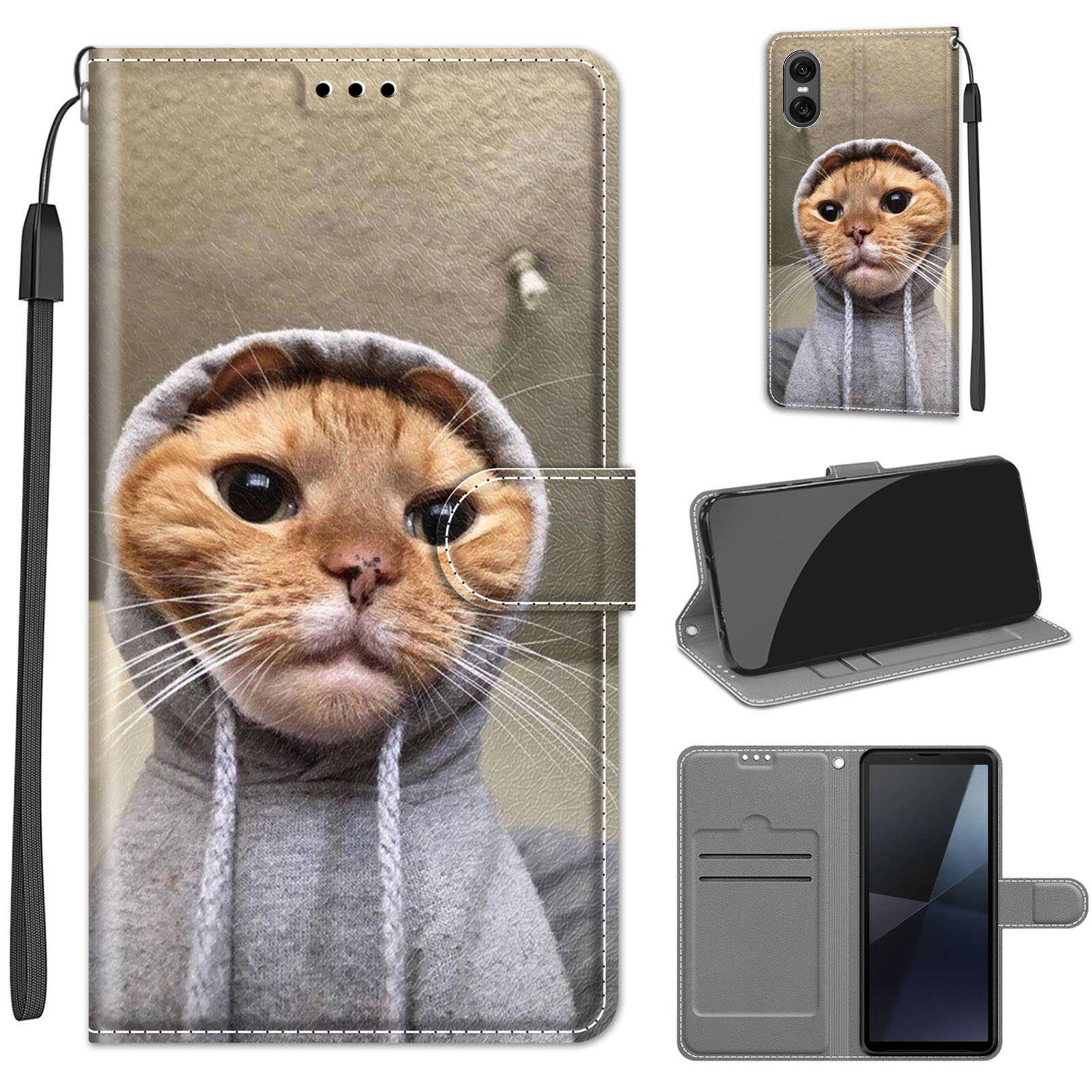 Luxuriöse Schutzhülle aus lackiertem Leder im Brieftaschen-Stil für Sony Xperia 10 VI/Xperia 1 VI/Xperia 5 V/Xperia 5 IV/Xperia 10 V/Xperia 10 IV Sony Xperia 10 VI black