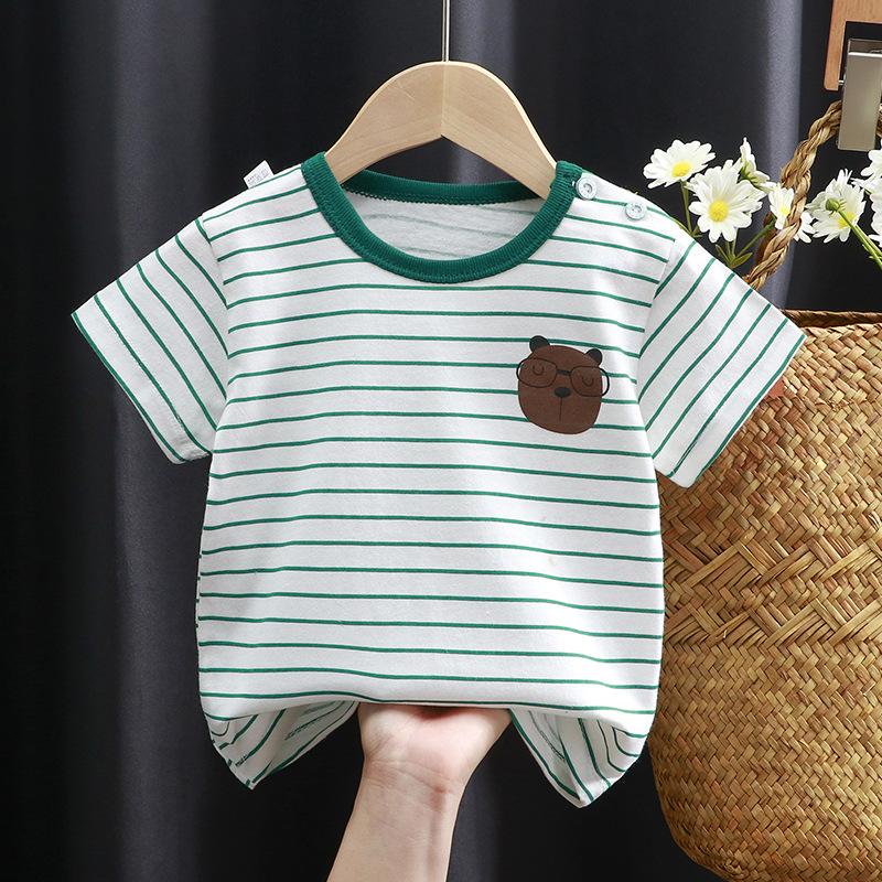Kinder süße Baumwolle Kurzarm T-Shirt Tops Kinder Kleidung Baby Kleidung Cartoon Pullover 73CM knospe, die grüne