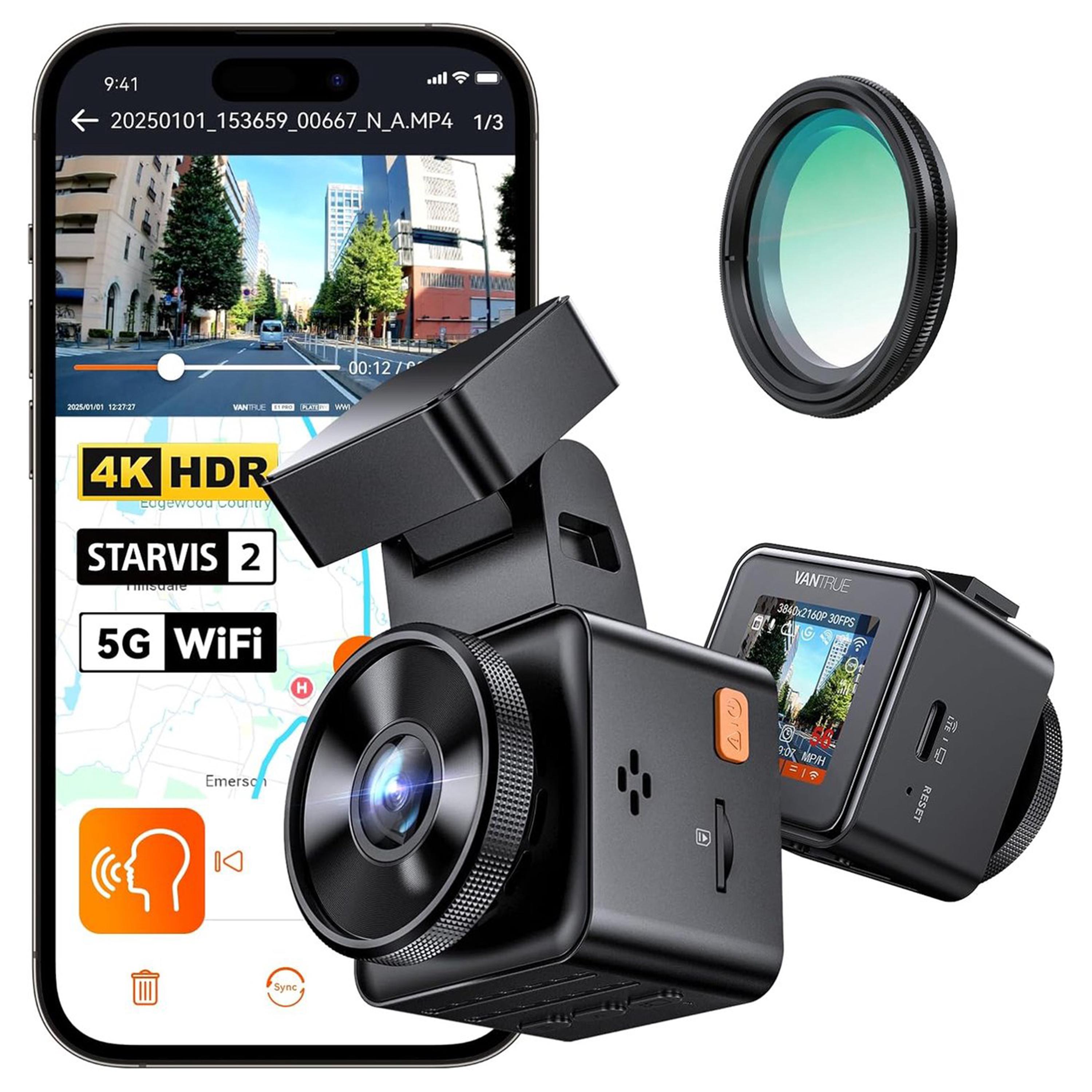 VANTRUE E1 Pro 4K Mini Dashcam Vorne, STARVIS 2 PlatePix™ HDR Nachtsicht Autokamera, 5G WiFi GPS