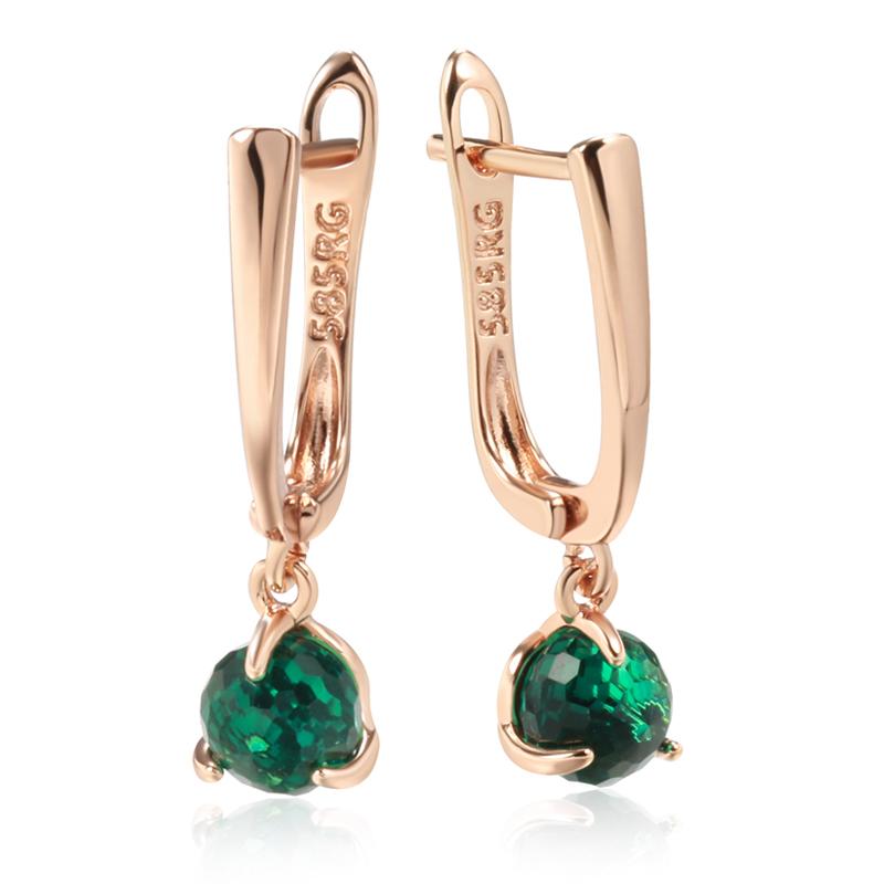 Einzigartige Grüne geschliffene Zirkon-Kugel Hängeohrringe für Damen Roségold Farbe Einfache Tägliche Party-Ohrringe Modeschmuck