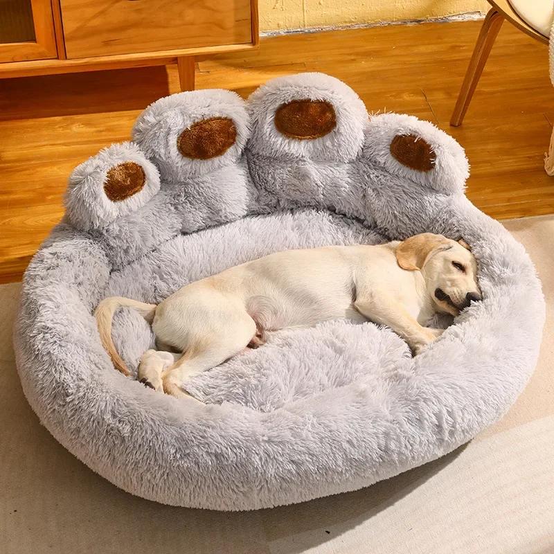 Flauschiges Haustier Rundbett Niedliche Bärenpfote Hundehütte Winter Warm Katzennest Weiches Plüschkissen Bettkissen Korb Zubehör XL-70cm licht grau