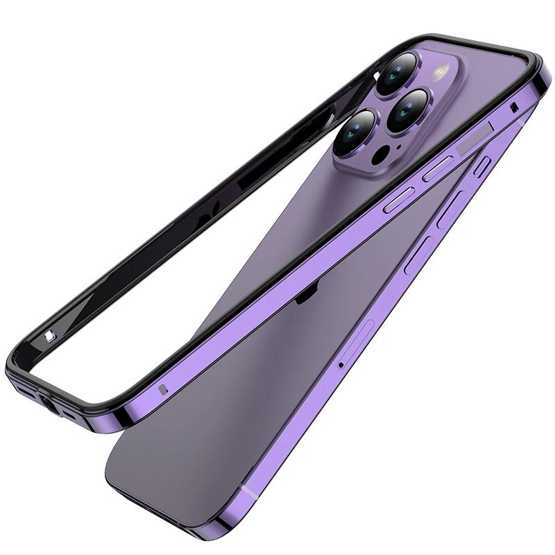 Aluminium Metall Stoßstange Fall Für iPhone 15 Pro Max 14 13 12 Pro Max14Pro 15Pro 13Pro 12Pro 15Plus 14Plus Telefon zubehör Etui iphone 15 violett